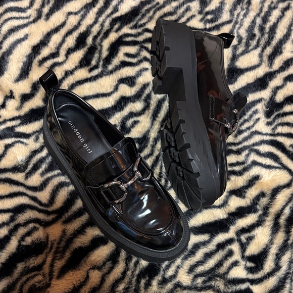 Madden Girl Shoes - Black Patent Chunky Loafers